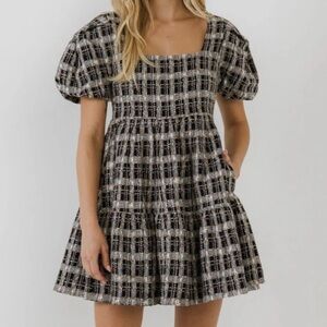 English Factory Black and White Plaid Dress